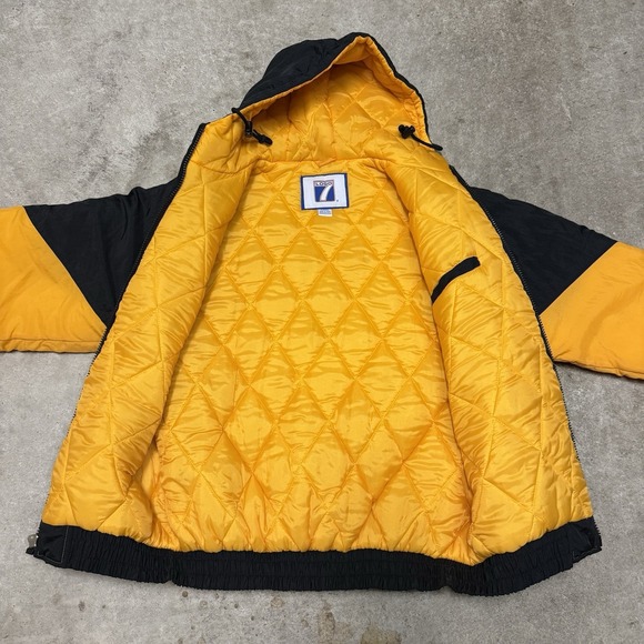 Vintage 90's Logo 7 Missouri Tigers Puffer Jacket Black Yellow Sportswear Large - Picture 3 of 5